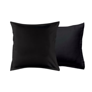 Coton unis - Taie d'oreiller coton  unie noir 64x64cm