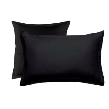 Coton unis - Taie d'oreiller coton  unie noir 50x70cm