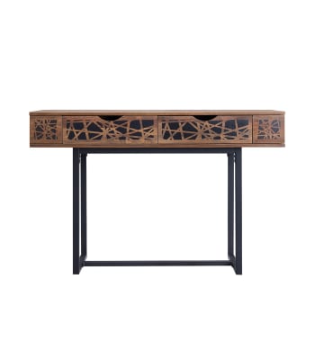 Mesa consola con 3 cajones de madera clara y maciza de mango y metal negro  120 cm JUDE - Miliboo