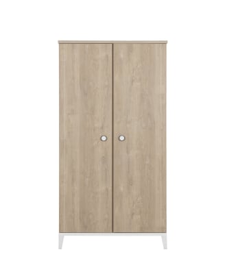 Marcel - Armario 2 puertas acabado madera y blanco bebé - 102 x 195 cm