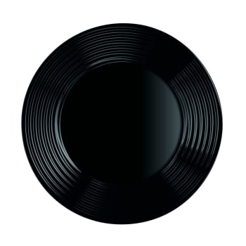HARENA - Assiette plate noire en verre trempé extra résistant D25cm