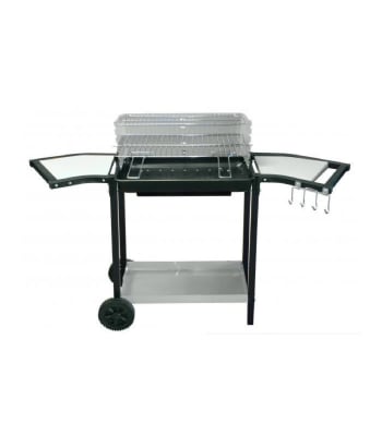 ACIER - Barbecue double grille et repose-plats sur roulettes