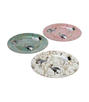 OISEAUX - Set de 3 assiettes en céramique motifs fleurs et oiseaux D27cm
