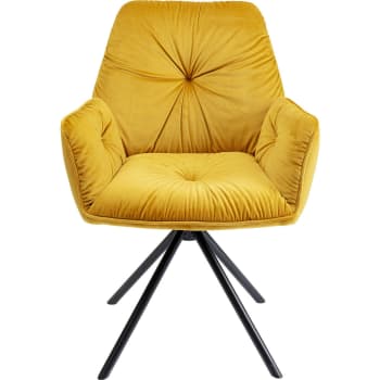 Mila - Chaise avec accoudoirs en velours jaune et acier