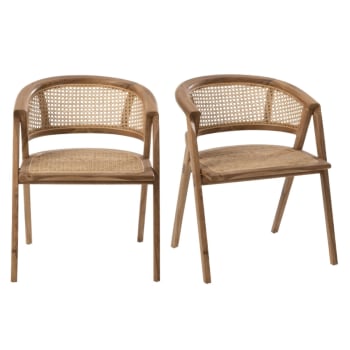 Josephine - Lot de 2 chaises rétros en bois et cannage