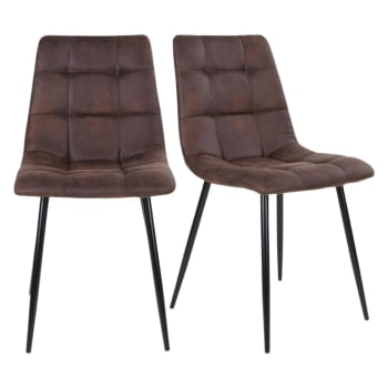 Aglo - Lot de 2 chaises design en tissu pieds métal marron