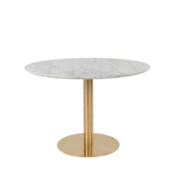Bolzano - Table à manger ronde effet marbre D110cm blanc