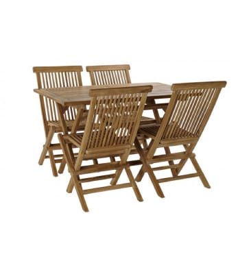 TECK - Salon de jardin 1 table rectangulaire + 4 chaises teck pliables