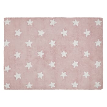 ÉTOILES - Alfombra lavable de algodón estrellas rosa-blanco