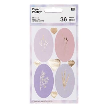 PASTEL - Stickers ovales aux motifs floraux 36 pièces