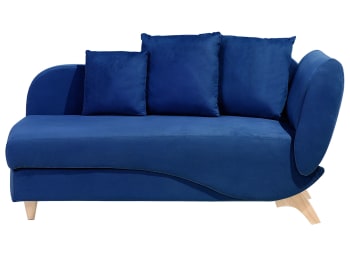 Meri - Chaise longue velluto blu con contenitore lato destro