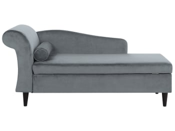 Luiro - Chaise longue velluto grigio chiaro e legno scuro sinistra
