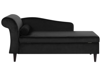 Luiro - Chaise longue velluto nero e legno scuro lato sinistro