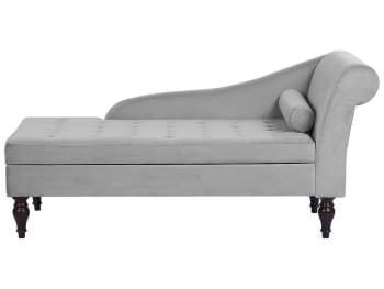 Pessac - Chaise longue de terciopelo gris con almacenaje