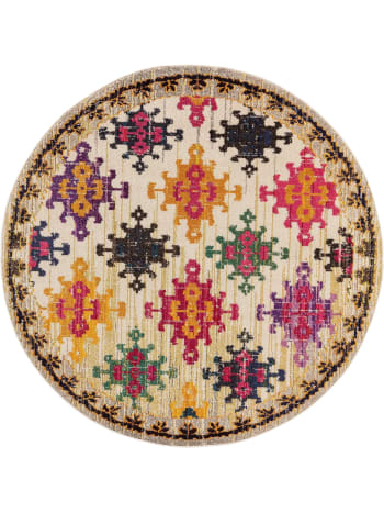 Tappeto rotondo taftato con motivi berberi a frange 120 cm