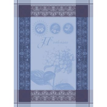 Hortensia bleu - Torchon  pur coton bleu 56x77