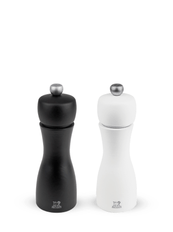 Tahiti - Duo de moulins à poivre et à sel en bois noir et blanc H15cm