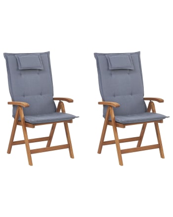 Java - Lot de 2 chaises avec coussin Bois Bleu