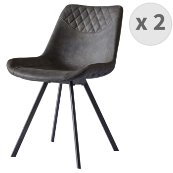 FALCON - Chaise industrielle microfibre vintage marron foncé/métal noir (x2)