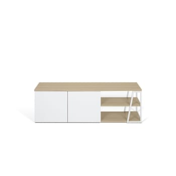 Albi - Mueble de tv chapa de madera roble claro y blanco lacado