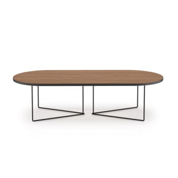 Oval - Table basse  placage noyer et métal noir