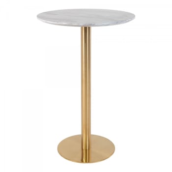 Sienna - Table haute ronde effet marbre pied métal or