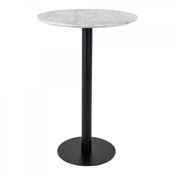 Sienna - Table haute ronde effet marbre pied métal noir