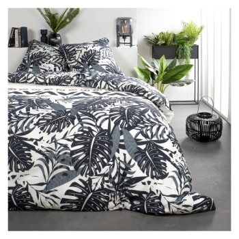 Sunshine - Parure de lit 2 personnes imprimé jungle en Coton Blanc 220x240 cm