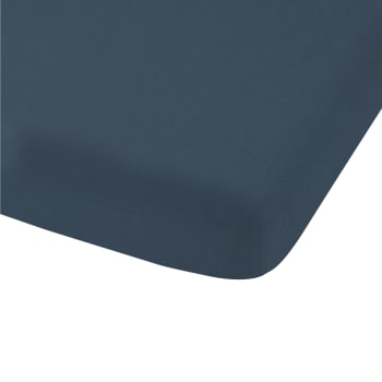 Lin lave - Drap-housse uni en lin lavé Bleu Marine 160x200cm - Bonnet 30cm