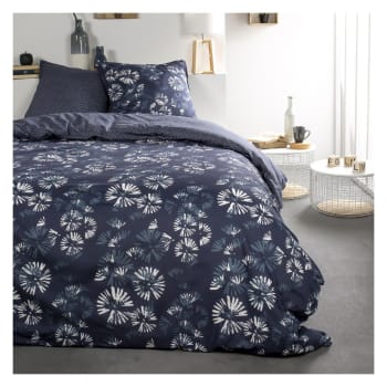 Sunshine - Parure de lit 2 personnes imprimé floral en Coton Bleu 220x240 cm