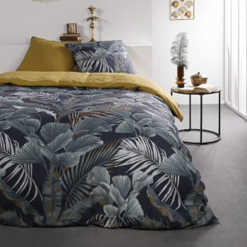 Sunshine - Parure de lit 2 personnes imprimé jungle en Coton Bleu 220x240 cm