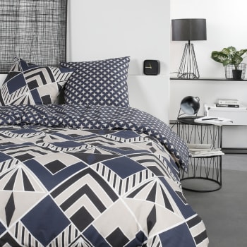 Mawira - Parure de lit zippée 2 personnes imprimé en Coton Bleu 260x240 cm