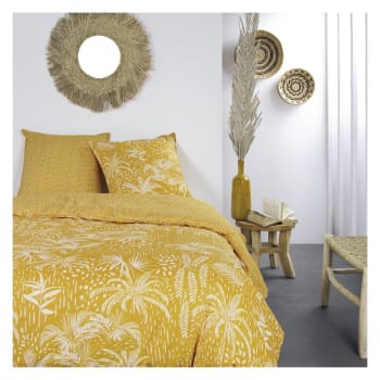 Parure de lit motifs ethniques coton jaune ocre 260x240 cm RAY