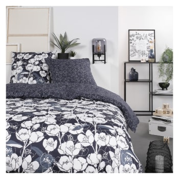 Mawira - Parure de lit zippée 2 personnes imprimé en Coton Bleu 240x220 cm