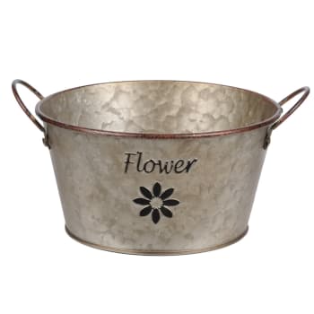 FLOWER - Cache pot de fleurs en métal aspect zinc H9cm