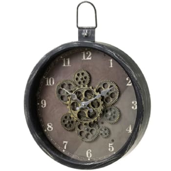 ENGRENAGE - Reloj de engranajes industrial de metal y cristal negro