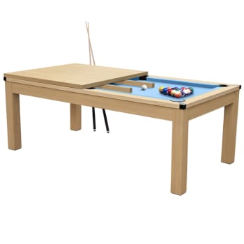 Eddie - Umwandelbarer Billardtisch aus Buchenholz mit blauem Teppich