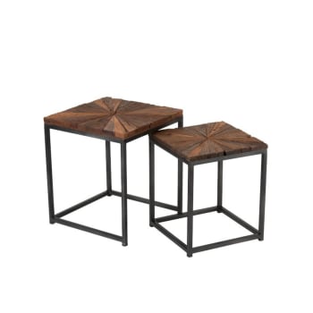 Nikine - Lot de 2 tables basses carrées en bois et métal