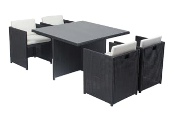 Miami - Table et chaises 4 places encastrables en résine noir/blanc