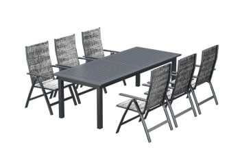 Berana - Table de jardin extensible 10 places et 6 fauteuils en alu