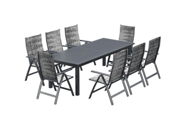 Berana - Table de jardin extensible 10 places et 8 fauteuils en alu