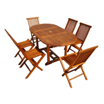 Lubok - Table de jardin rectangulaire et 6 chaises en teck huilé