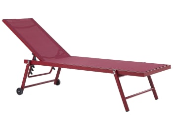 Portofino - Tumbona reclinable de metal textil trenzado rojo borgoña