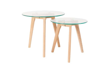Tavolino da salotto rotondo con top bianco in mdf e piedi in legno OLIVER