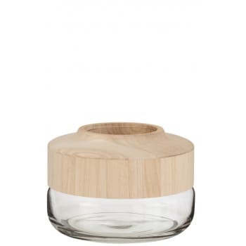 BOIS - Vase bas bois/verre marron clair H17,5cm