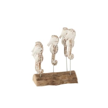 HIPPOCAMPES - Hippocampes sur pied bois albasia blanc/naturel H26,5cm