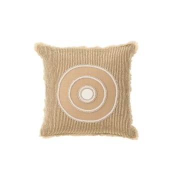 IBIZA - Coussin cercle coton blanc/beige 45x45