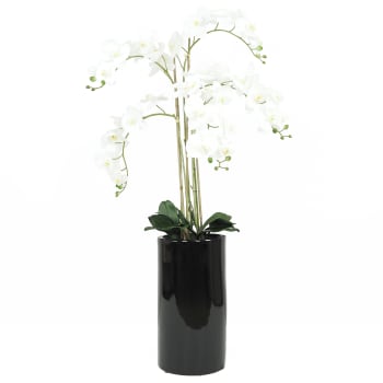 Orchidée artificielle blanche géante pot noir brillant 135cm