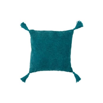 FAYOLA - Coussin carré coton turquoise 45x45