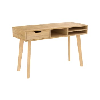 Moka - Schreibtisch aus hellem Holz mit 1 Schublade und 3 Nischen